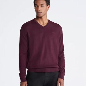 CALVIN KLEIN Tawny Port Extra Fine Merino Washable V Neck Sweater-L